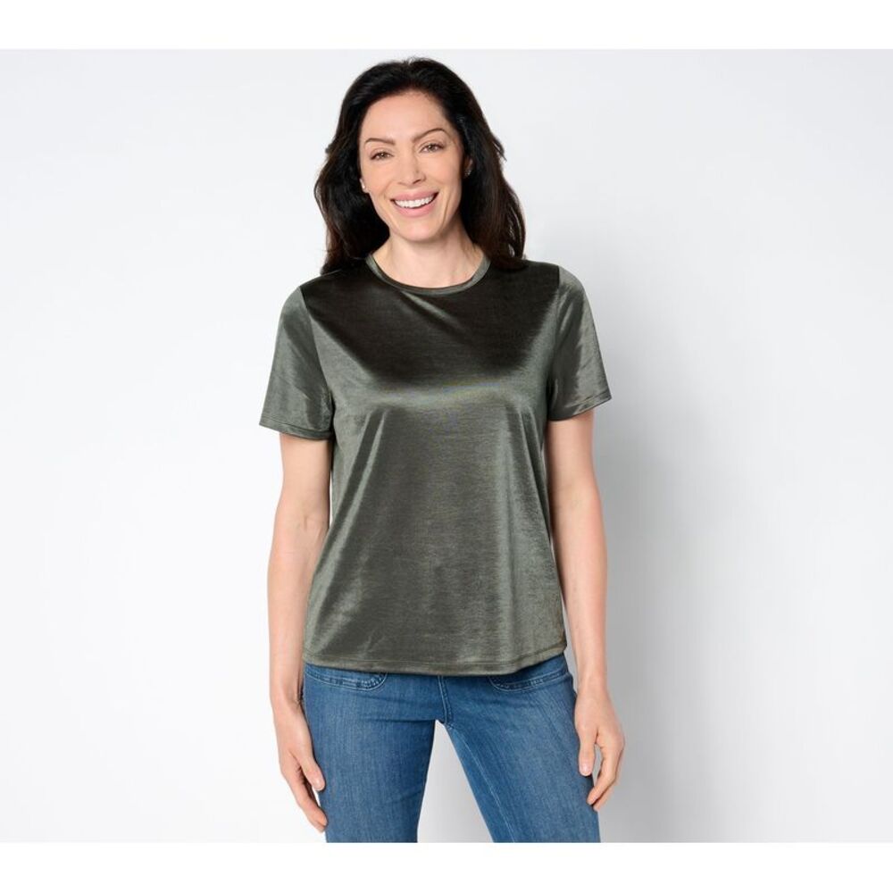 SUNNYLiFE Women's Top Sz XL Knit Satin Short Sleeve Green A654831